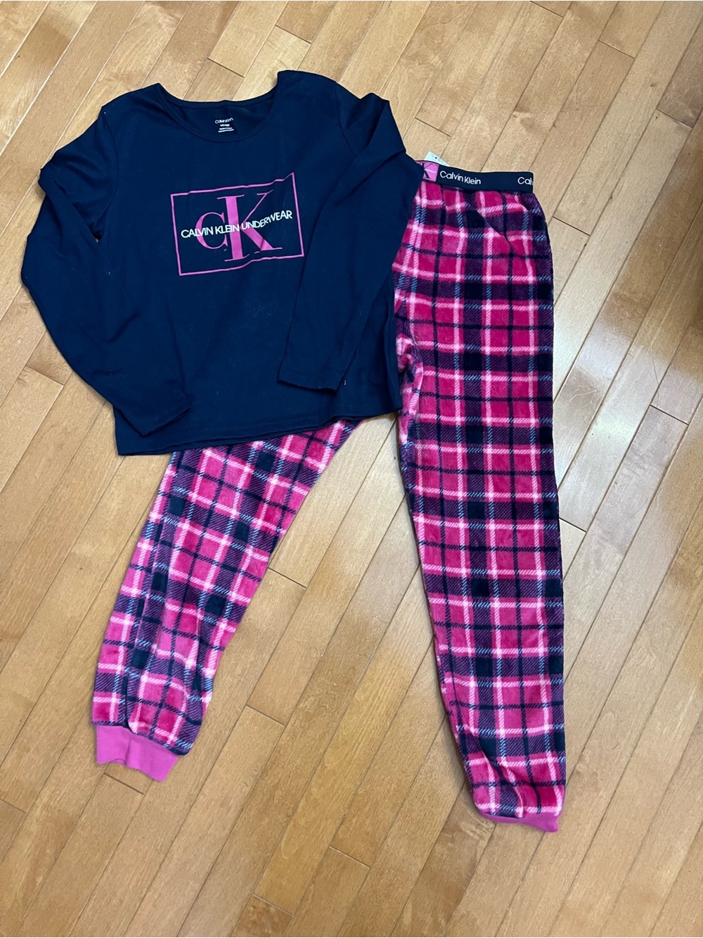 Calvin Klein Black Top with Pink Plaid Pajama Set
